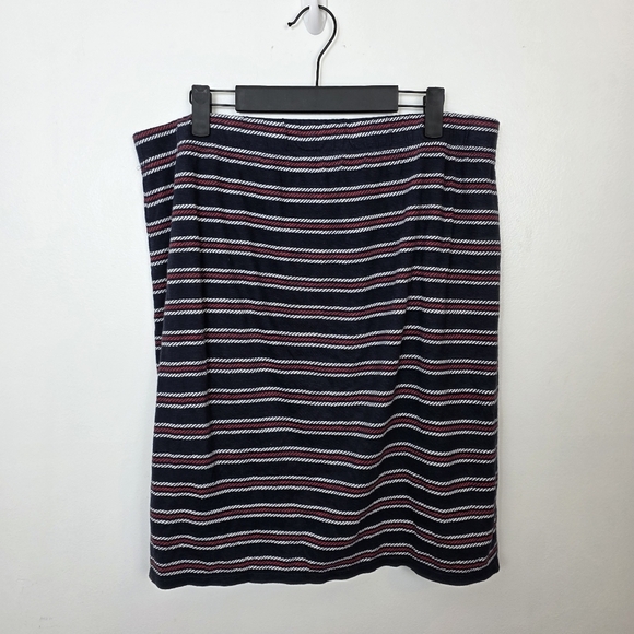 Talbots Navy Red White Striped Elastic Waist Casual Patriotic Mini Skirt Size L - Picture 2 of 5